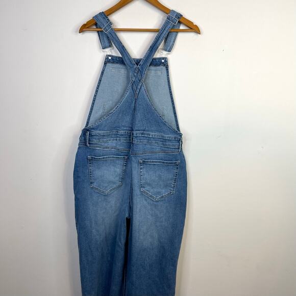 Evereve Stretch Denim Wide Leg Cropped Crop Bib Overalls Raw Hem Jean womens 30 - Picture 9 of 16